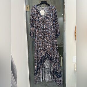 Esther & Co. Navy floral button up Maxi dress